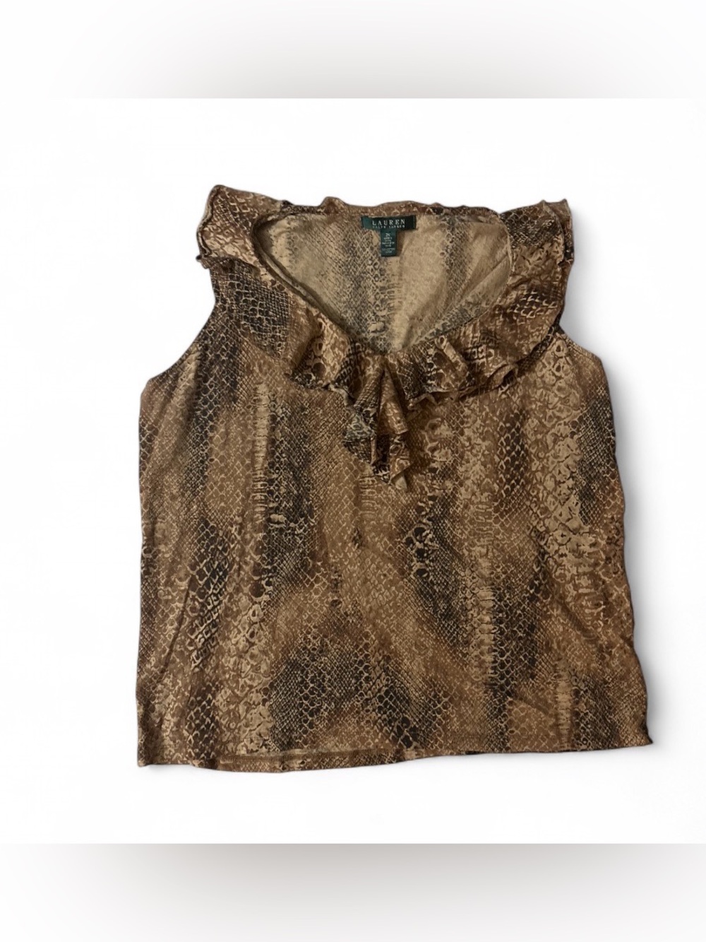 Lauren Ralph Lauren Brown Snake-Print Ruffle-Trim Sleeveless Camisole